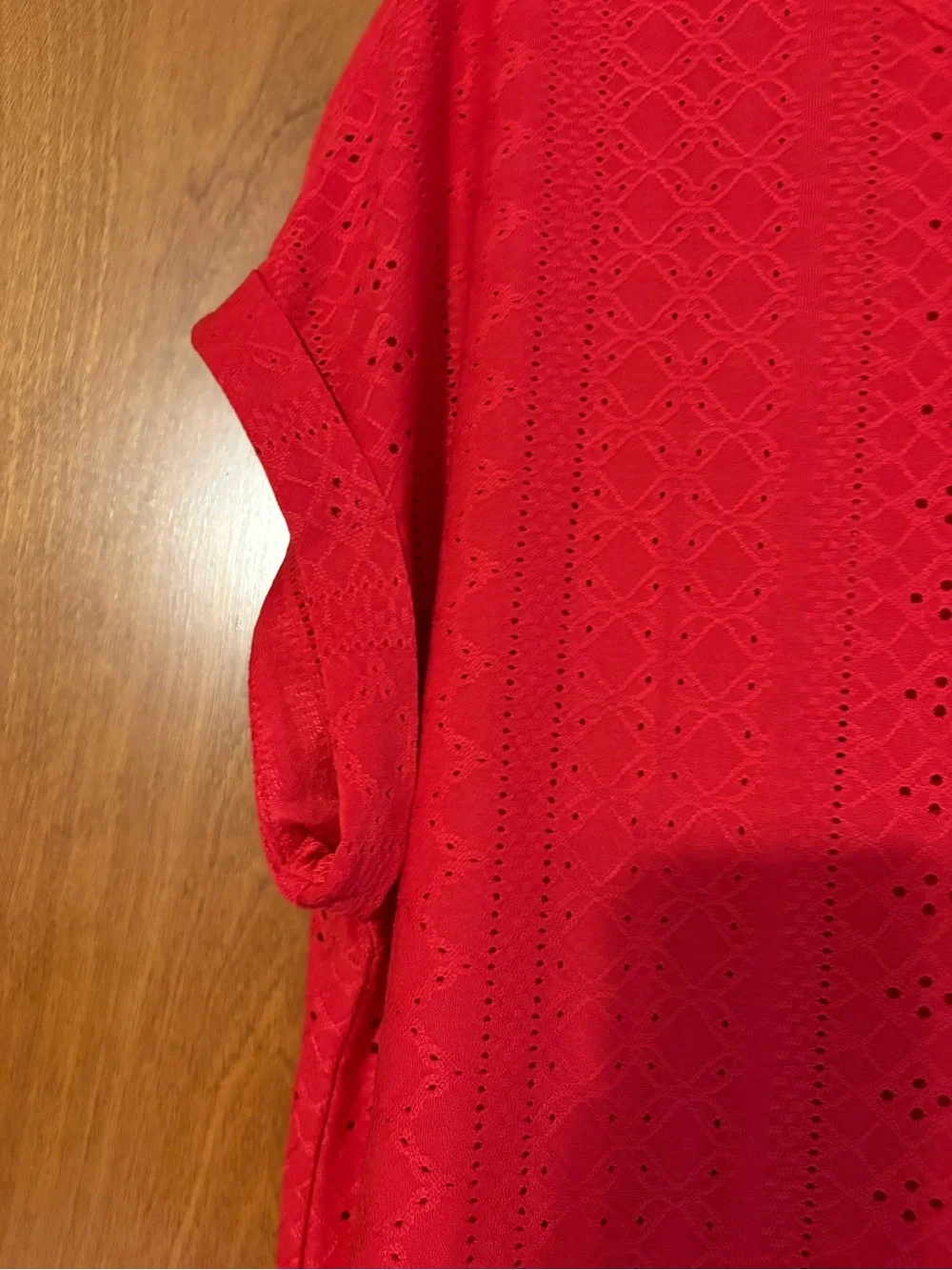 Women's Red Short Sleeve Eyelet Knit Tee